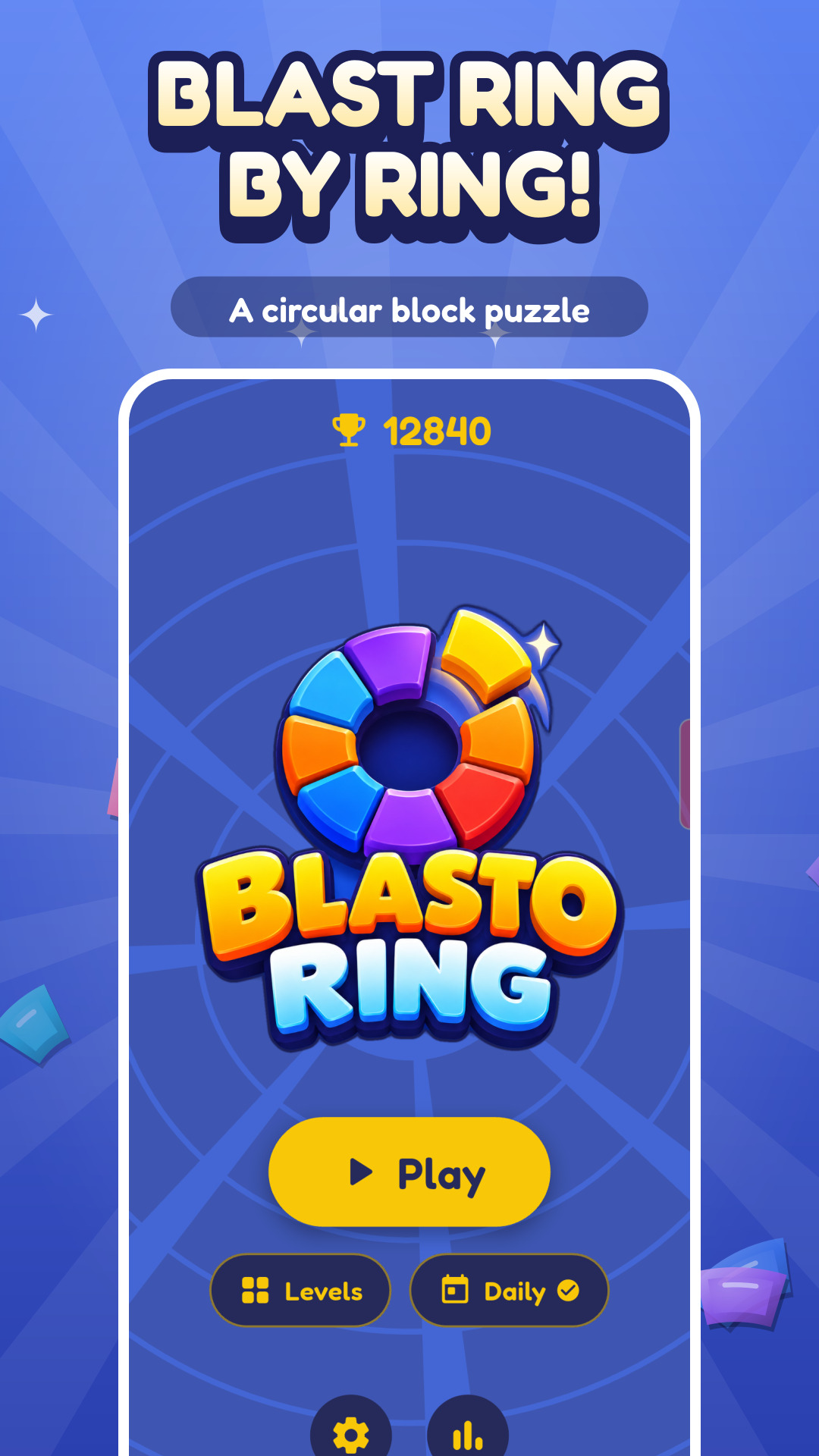 Blasto Ring circular puzzle board and colourful blocks